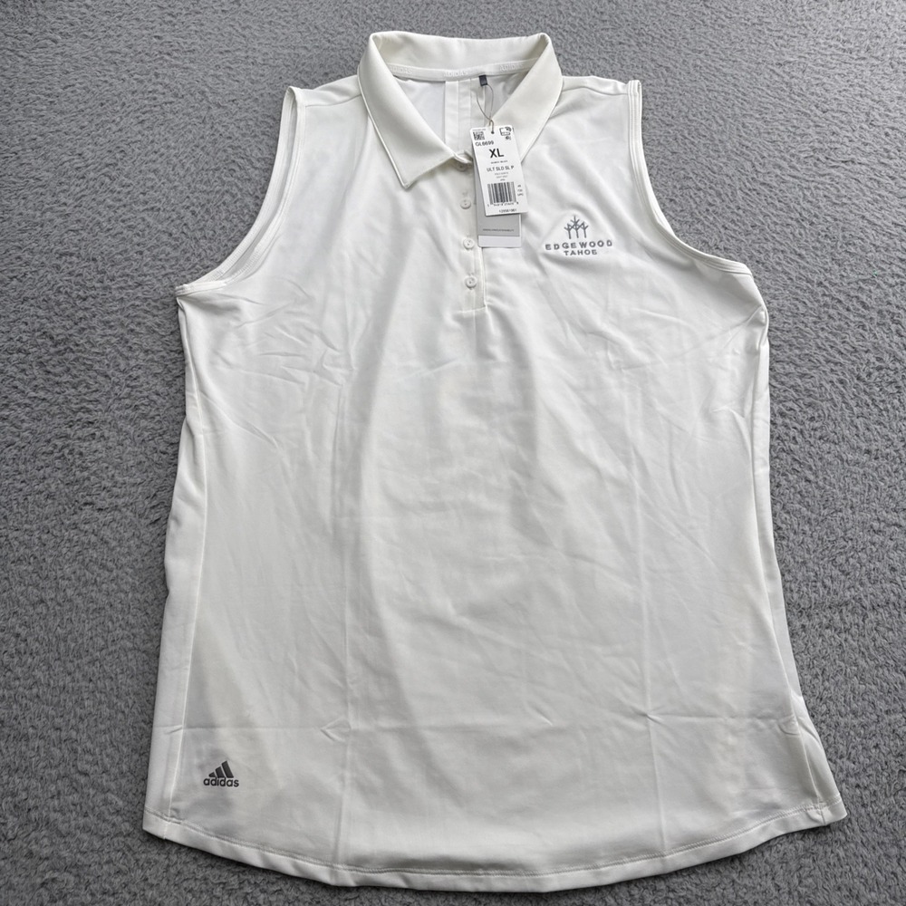 Adidas Golf Polo Shirt Womens XL White Solid Sleeveless Edgewood Tahoe Logo